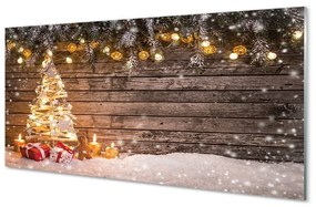 Sklenený obraz Vianočný strom dekorácie sneh 125x50 cm
