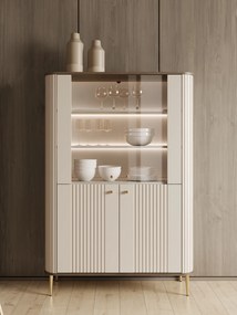 Vitrína Vesper 103 cm štvordverová - kašmír / orech / zlaté nohy