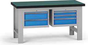 Pracovný stôl do dielne G8, 1500 x 750 x 800 mm, 2x kontejner, 5 zásuviek, modrá