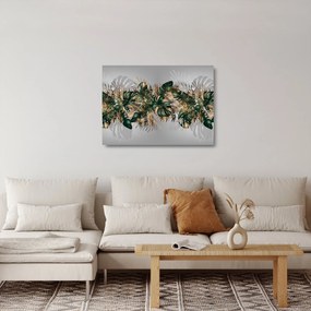 Sklenený obraz - Zlato-zelené tropické listy (70x50 cm)