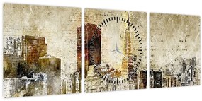 Obraz - Umelecky stvárnené mesto (s hodinami) (90x30 cm)