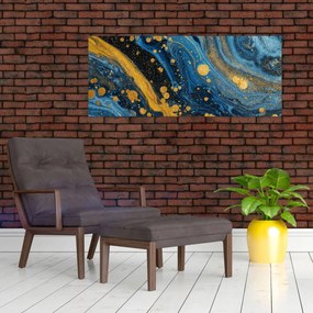 Obraz - Modrá abstrakcia so zlatom (120x50 cm)