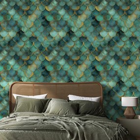 Tapeta zelené morské šupiny so zlatým nádychom