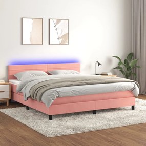 Posteľný rám boxsping s matracom a LED ružový 180x200 cm zamat 3134482