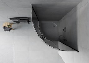Mexen Rio, štvrťkruhový sprchovací kút s posuvnými dverami 70 x 70 cm, 6mm šedé sklo, chrómový profil + biela vysoká sprchová vanička Rio, 863-070-070-01-40-4710