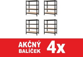 Akcia 4x Regál 180x160x50 cm profesionálny 4-policový, nosnosť 1600 kg - čierny - 4ks