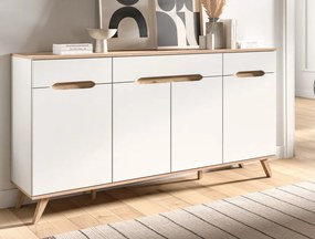 Široká komoda Scandi, biela/dub nox