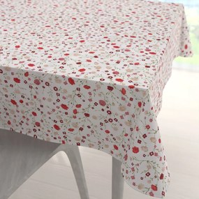 Biante Bavlnený štvorcový obrus Sandra SA-719 Červeno-béžové drobné kvietky na bielom 110x110 cm