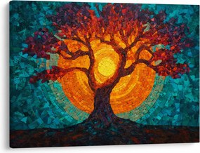 Obraz - Strom života a slnko v mozaike (70x50 cm)