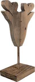 Hnedá antik drevená dekorácia hlava Jeleň na podstavci - 16*8*25 cm