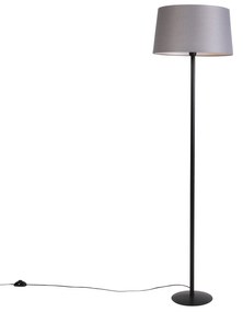 Čierna stojaca lampa s ľanovým tienidlom tmavošedá 45 cm - Simplo