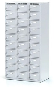 Alfa 3 Šatníková skrinka s úložnými boxami, 30 boxov, 1800 x 900 x 500 mm, otočný zámok, sivé dvere