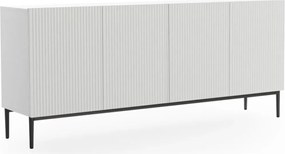 Biela komoda Nicole 200 cm so štyrmi dverami a ryhovaným čelom - biely mat / čierne nohy