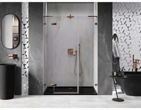 Mexen Lunar L, výklopné ľavé sprchové dvere 145 cm, 8mm číre sklo, ružové zlato profil, 834SL-145-050-60-00-L