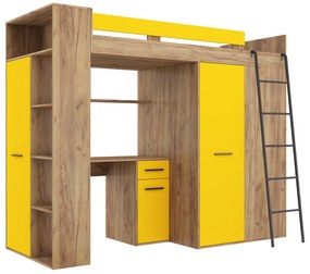 Poschodová posteľ 90 cm Vivian (P) (s roštom) (dub craft zlatý + žltá). Vlastná spoľahlivá doprava až k Vám domov. 1048527