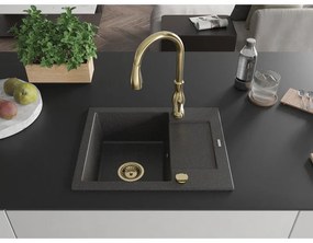 Mexen Enzo, 1-komorový granitový drez 576x465x174 mm a drezová batéria Savita, čierna škvrtnitá, 6506-76-672601-50