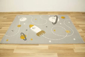Detský koberec Kids 534547/89945 Mouse, sivý/horčicový, vesmír