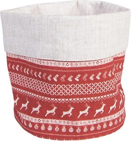 Červený bavlnený košík na pečivo s jeleňami Nordic Christmas New - Ø 15*16 cm