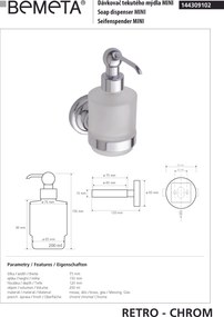 Bemeta Design RETRO chróm: Dávkovač mydla, 200 ml - 144309102