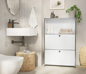 Kovová komoda »CN3 Slim Line« s 2 výklopnými priečinkami, biela