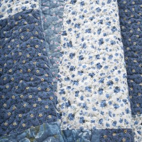 Modrý bavlnený prešívaný pléd 220x230 cm Floral Patchwork – Bianca