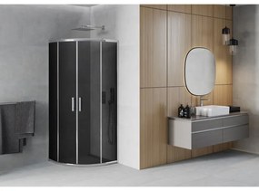 Mexen Rio, štvrťkruhový sprchovací kút s posuvnými dverami 70(dvere) x 70(dvere) x 190 cm, 6mm šedé sklo, chrómový profil, 863-070-070-01-40