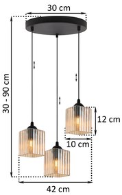 Závesné svietidlo Riffle Square, 3x medové sklenené tienidlo, b, o
