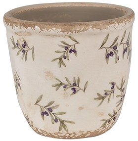 Béžový antik obal na kvetináč s olivami Olive Fields XS - Ø 11*10 cm