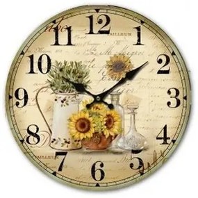 Nástenné hodiny Sunflower, pr. 34 cm, drevo