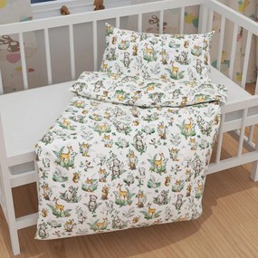 Biante Detské bavlnené posteľné obliečky do postieľky Sandra SA-459 Lesné zvieratká na bielom Do postieľky 90x130 a 40x60 cm