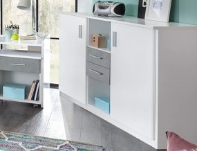 Široká komoda Joker, biela/sivý betón