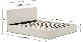 Béžová čalúnená dvojlôžková posteľ s úložným priestorom s roštom 180x200 cm Nahiri – Kave Home