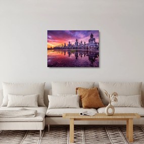 Sklenený obraz - Budhovia v západe slnka (70x50 cm)