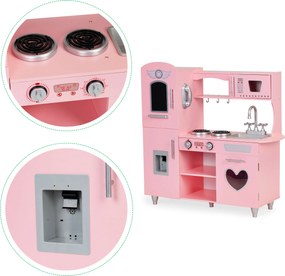 Drevená detská kuchynka Ecotoys ružová s efektnými zvukmi