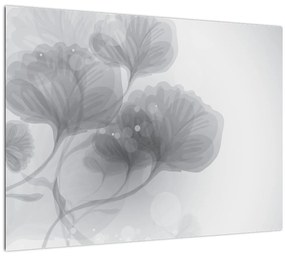Sklenený obraz kvetov v šedých odtieňoch (70x50 cm)