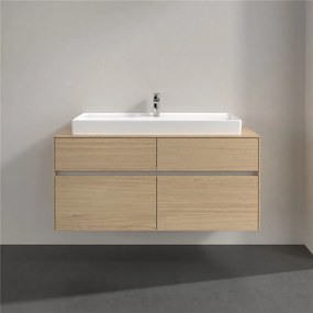 VILLEROY &amp; BOCH Collaro závesná skrinka pod umývadlo na dosku (umývadlo v strede), 4 zásuvky, s LED osvetlením, 1200 x 500 x 548 mm, Nordic Oak, C091B0VJ