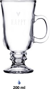 Sklenený hrnček so srdiečkom a nápisom Happy - 10*8*15 cm / 200 ml