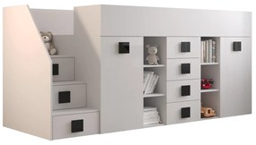 Detská kombinovaná posteľ 90 cm Toreno 3 (biela + biely lesk + čierne lesklé madlá) (L). Vlastná spoľahlivá doprava až k Vám domov. 1083335