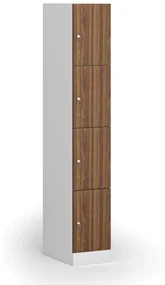 Šatníková skrinka s úložnými boxmi, 4 boxy, 1850 x 300 x 500 mm, cylindrický zámok, laminované dvere, orech