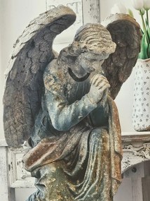 Béžovo-zelená keramická dekorácia socha anjela Angel Baroque - 41*45*65 cm
