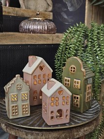 Hnedý porcelánový svietiaci domček - 8*6*15 cm