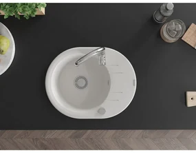 Mexen Kevin, drez granitový 586x458x190 mm, 1-komorový a chrómová batéria Telma, biela, 6517-20-670200-00