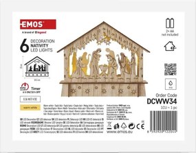 Drevený LED vianočný betlehem s časovačom Bethle 15 cm teplá biela