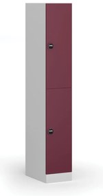 Šatníková skrinka s úložnými boxmi, 2 boxy, 1850 x 300 x 500 mm, demont, zámok s čítačkou RFID kariet, červené dvere