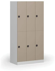 Šatníková skrinka s úložnými boxmi, 6 boxov, 1850 x 900 x 500 mm, kódový zámok, béžové dvere