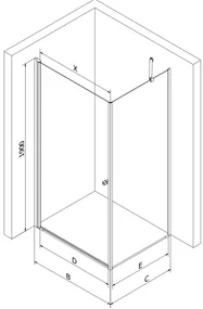 Mexen Pretoria, sprchovací kút 70 (dvere) x 80 (stena) cm, 6mm číre sklo, čierny profil + biela sprchová vanička, 852-070-080-70-00-4010B