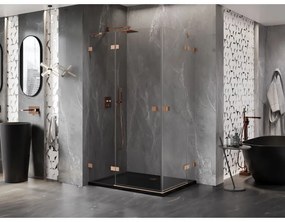 Mexen Lunar Duo, výklopný sprchový kút 75 x 70 cm, 8mm číre sklo, profil medená matná, 834-075L-070P-65-00