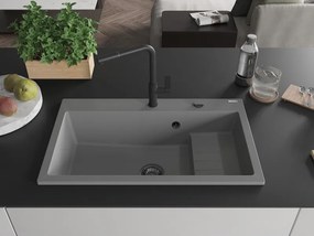 Mexen Omar, 1-komorový granitový drez 800x480x210 mm, šedá, grafitový sifón, 6520801005-71-B