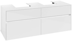 VILLEROY &amp; BOCH Collaro závesná skrinka pod dve umývadlá na dosku, 4 zásuvky, 1400 x 500 x 548 mm, Glossy White, C10300DH