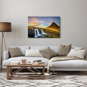 Obraz hory a vodopádov na Islande (90x60 cm)